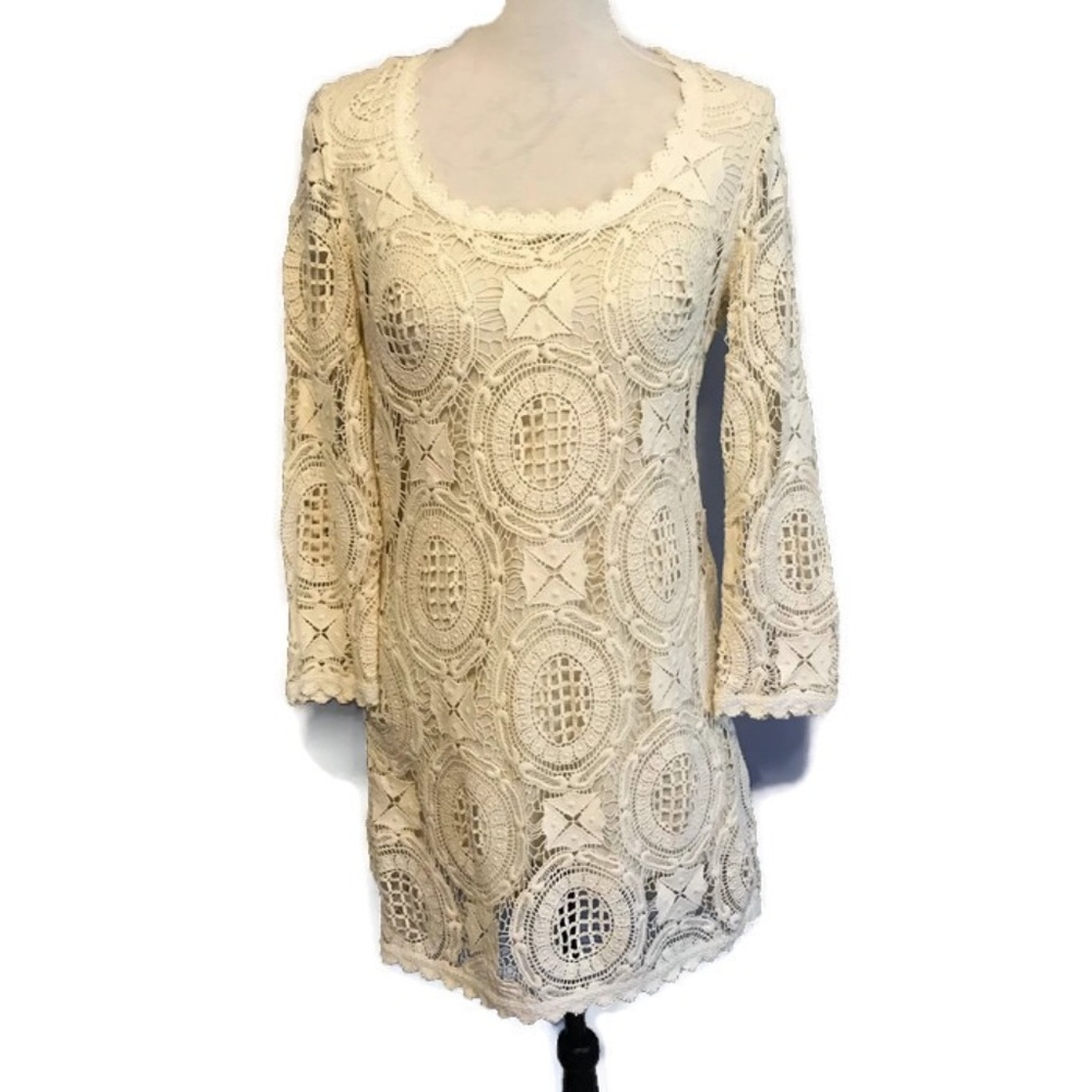 French Connection Ivory Lace Long Sleeve Dress